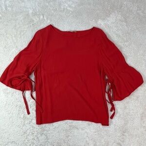 GIANNI BINI Orangish-Red 3/4 Sleeve with Ties Blouse, Super Cute! Size Large